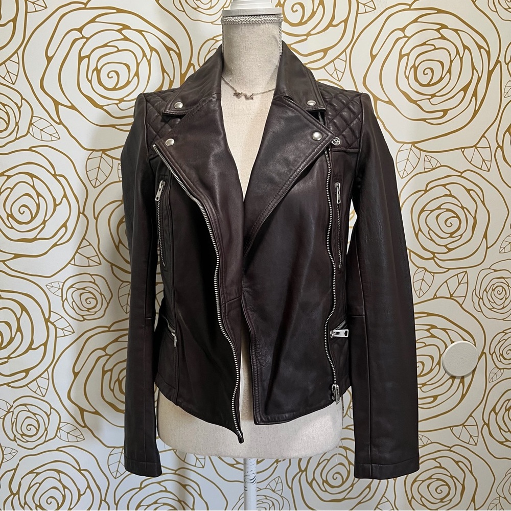 All Saints Dark Brown Leather Jacket